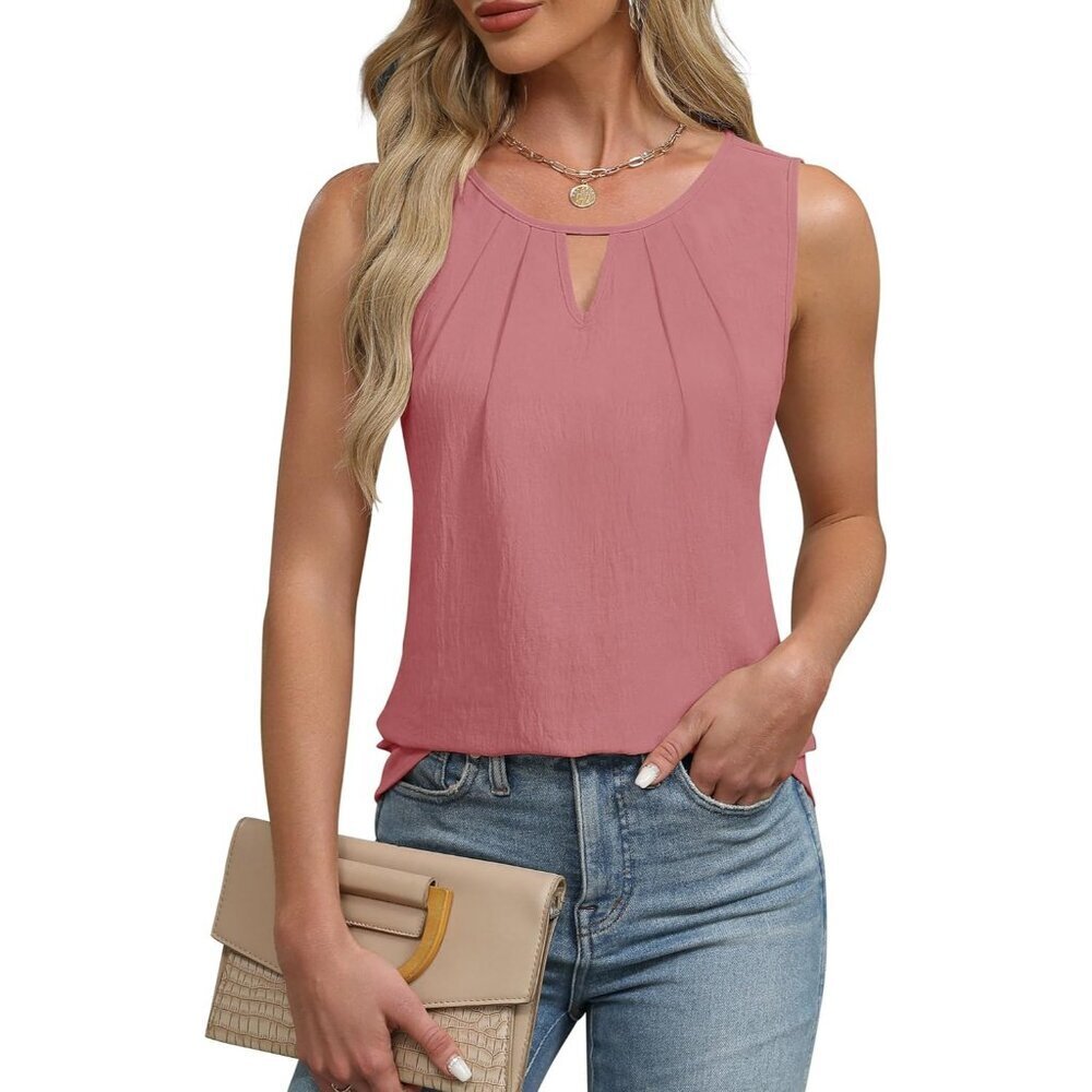 Blooming Jelly Womens Pink Sleeveless Basic Loose Casual Summer Tank Top